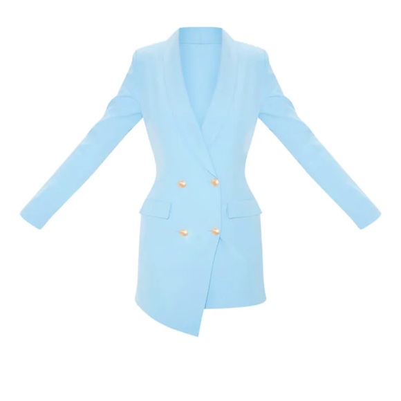 Pretty Little Thing Baby Blue Gold Button Blazer Dress size 8